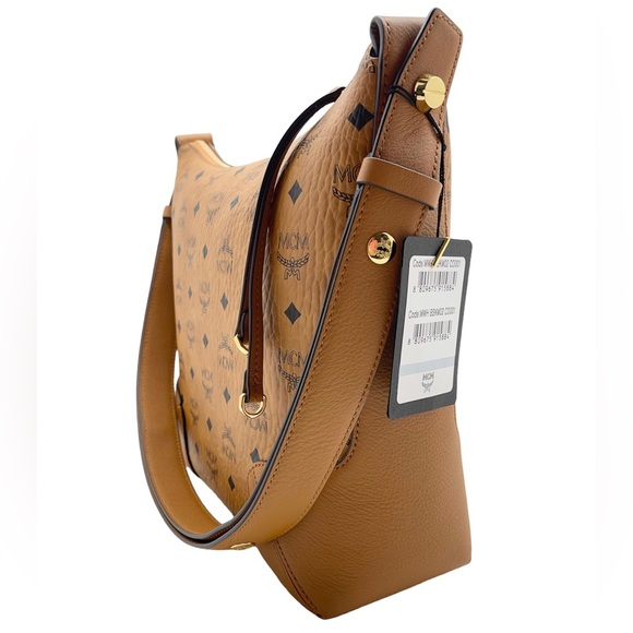 MCM New Klara Logo Cognac Brown Medium Crossbody Messenger Bag